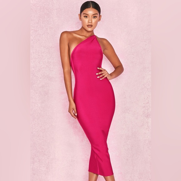 House of CB Hot Pink One Shoulder Bandage Dress Size Large - Picture 4 of 16
